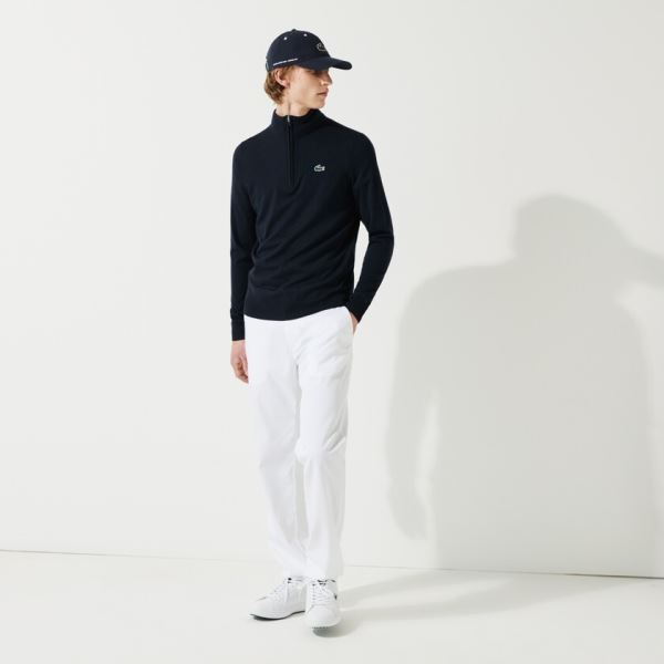 Lacoste SPORT Solid Breathable Knit Zip Collar Golf Sweater Pánské - Svetr Tmavě Blankyt Blankyt | C